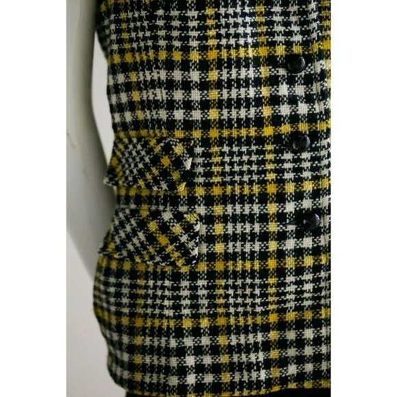 Vintage Junior House  Micro Check Long Line Wool Vest with Grandpa Butto… - Picture 4 of 8